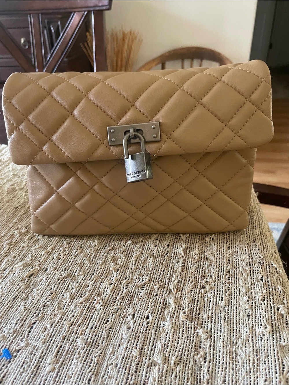 Kurt Geiger Quilted Tan Shoulder Bag with Padlock